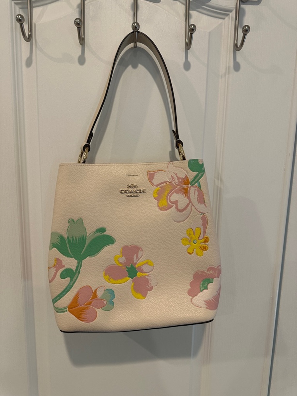 Coach Cream Floral Print Hobo Bag with Pink, Green and Yellow Accents
